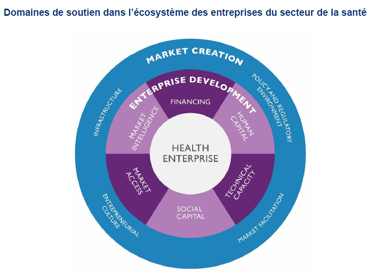 Un graphique à secteurs illustrant l’écosystème des entreprises de santé. 