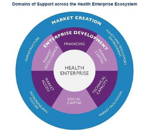 A pie graphic which depicts the health enterprise ecosystem.