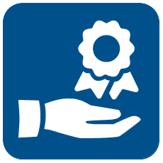  icon of a hand holding an award ribbon 