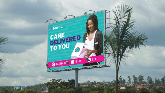 A picture of a billboard in Rwanda advertising Kasha products as “care delivered to you.” 