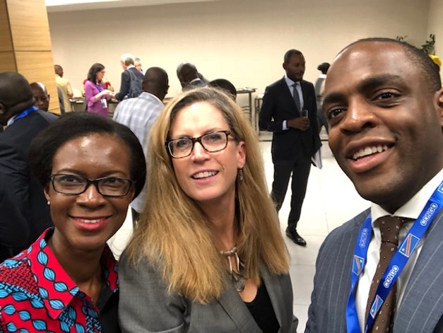 Selife with SHOPS Plus's Bettina Brunner with representatives from World Bank at the DRC PSA dissemination event in September 2018. |