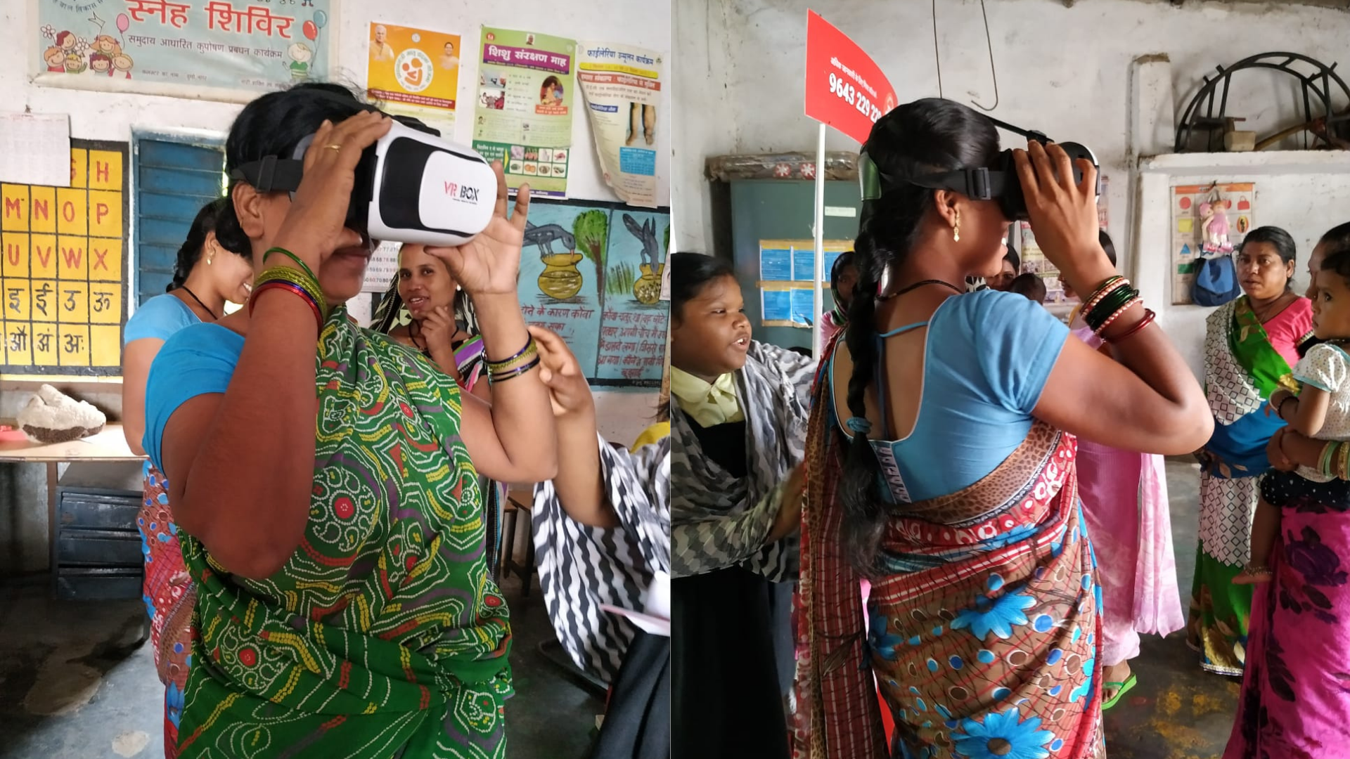 Two women using virtual reality headsets