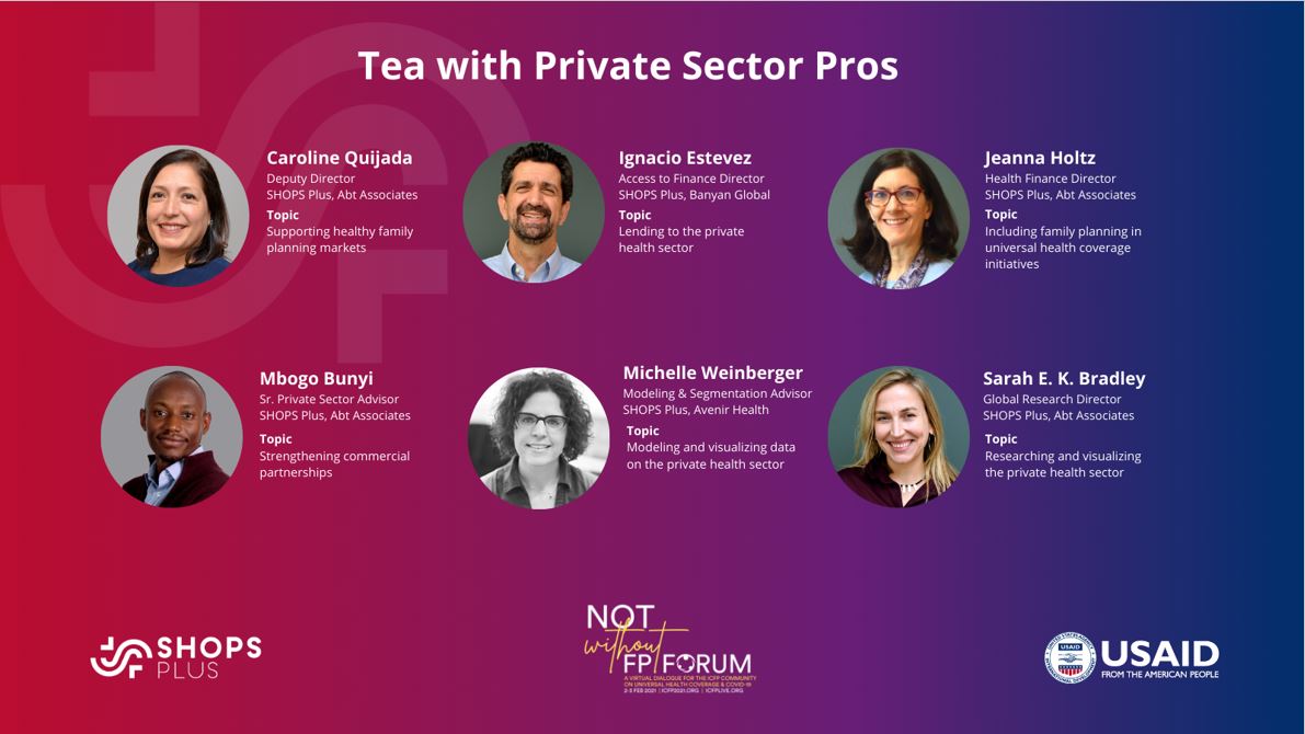 graphic showing the speakers at the Tea with the pros