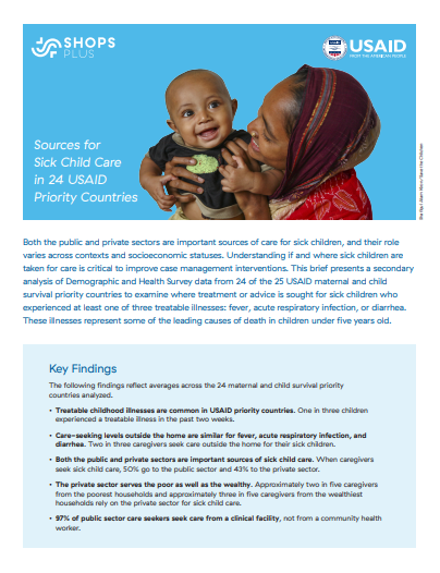 Cover page of brief "Sources for Sick Child Care in 24 USAID Priority Countries"