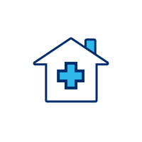 Icon of a house with a medical cross, representing a clinic