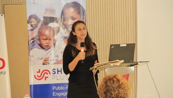 Emily Mangone, Digital Health Advisor for SHOPS Plus, addresses the digital health workshop in Madagascar.
