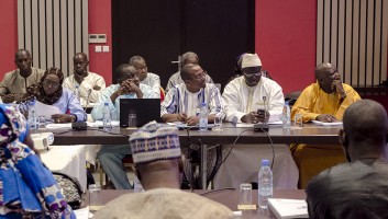 Participants sitting in a conference room for the dissemination workshop for the Senegal mapping report. 